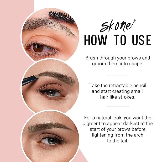 Skone Cosmetics The Original Brow Wand Eyebrow Pencil with Brush - Dual-Sided Retractable Waterproof Long-Lasting Brown Eye Brow Pencils for Women with Sleek Eyebrows - Creamy Chai For Gray Hair