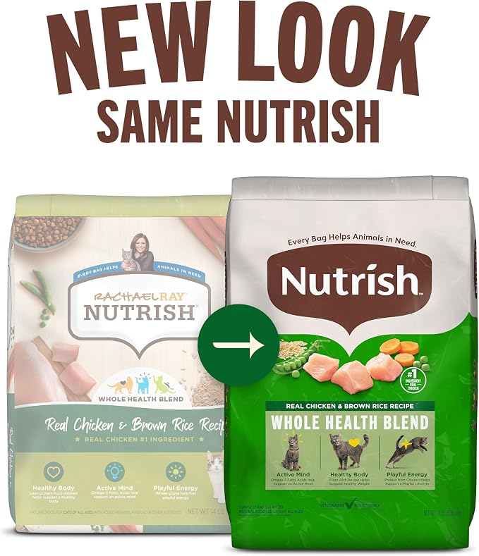 Nutrish Dry Cat Food, Chicken & Brown Rice Recipe, 6 lb. Bag (Rachael Ray) | Suitable For All Life Stages, Veterinarian Reviewed Formula, Natural Food with Added Vitamins, Minerals & Nutrients