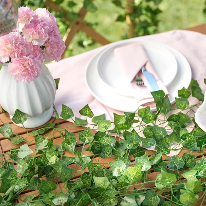 36 Pack 252Ft Artificial Ivy Garland, Green Silk Leaves, 1.5-1.8 Inch Diameter, 7 FT Long Vines, 80 Leaves Each, Decor for Weddings, Home, Garden