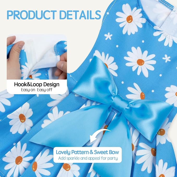 XPUDAC 4 Pack Floral Dog Dress for Small Dogs Girl, Cute Puppy Dresses with Bowknot, Sweet Dog Skirt, Breathable Lightweight Summer Pet Clothes for Holiday Birthday Party, XXS