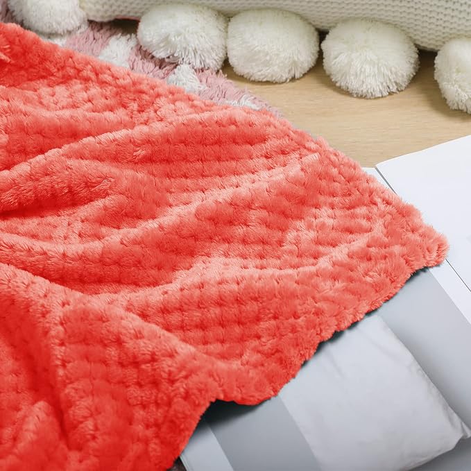 Exclusivo Mezcla Waffle Fleece Throw Blanket for Couch, Orange | Lightweight Soft Blanket for Sofa, Bed, Living Room, Plush Fluffy Throw for Home Decor, Travel, All Season, 40x50 Inches