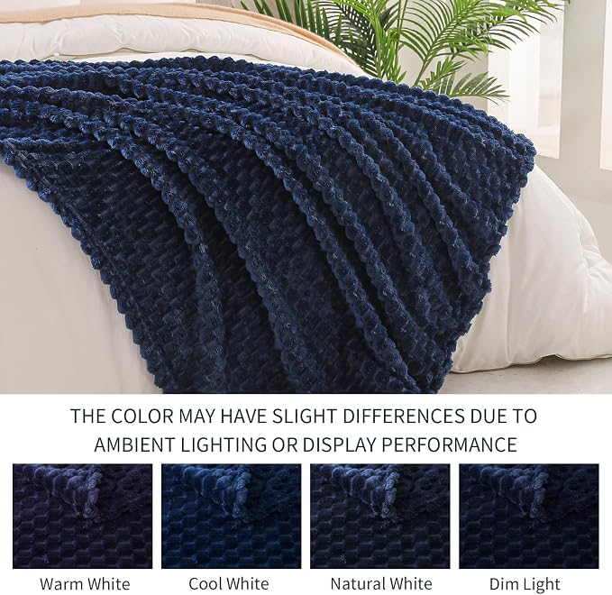 Exclusivo Mezcla 3D Fleece Queen Size Blanket for Bed, Navy Blue | Extra Soft Fuzzy Plush Lightweight Bed Blankets, Cozy Fluffy Decorative Blankets for All Seasons, 90x90 Inches