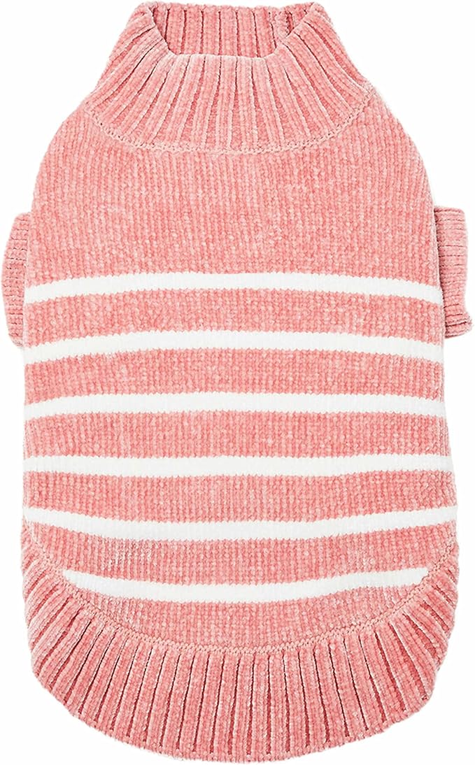 Blueberry Pet Cozy Soft Chenille Classy Striped Dog Sweater in Dusty Rose, Back Length 14", Pink Clothes for Dogs