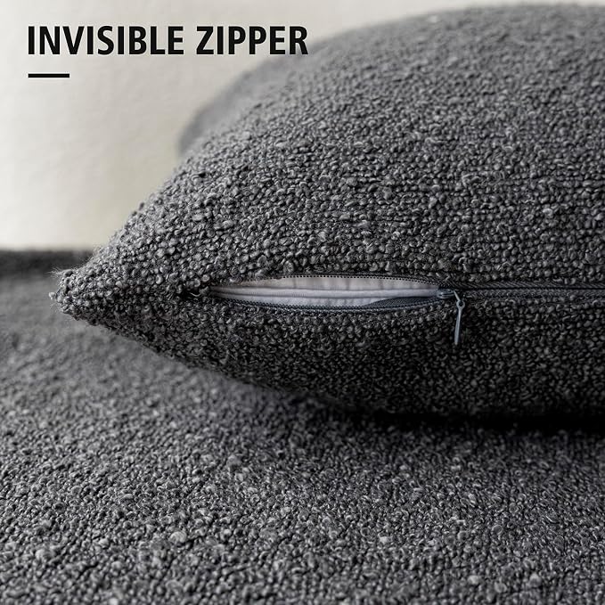 Foindtower Pack of 2 Textured Boucle Throw Pillow Covers Accent Solid Decorative Pillow Cases Cozy Woven Couch Cushion Case for Sofa Bedroom Living Room Home Decor, 20 x 20 Inch,Dark Grey