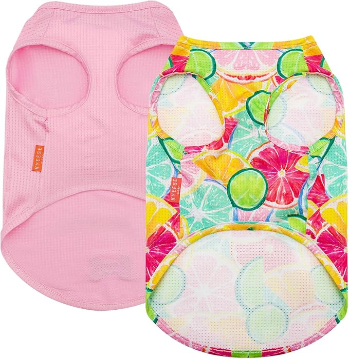 KYEESE 2Pack Dog Shirt, Lightweight Sun Protection Dog T Shirts for Small Dogs Girl, Breathable Mesh Tank Top Sleeveless Puppy Reflective Vest, Soft Summer Dogs Clothes, Lemon+Pink, S