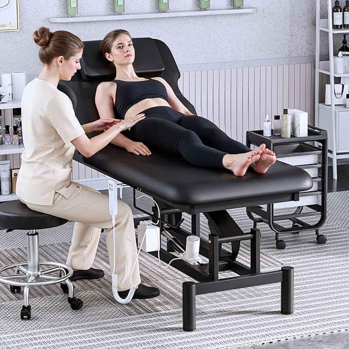 Electric Spa Bed, Dual Motor Electric Massage Table with Adjustable Backrest & Height, Adjustable Massage Table with Sturdy 4 Leg, Paper Holder for Spa, Massage, Esthetician, Salon