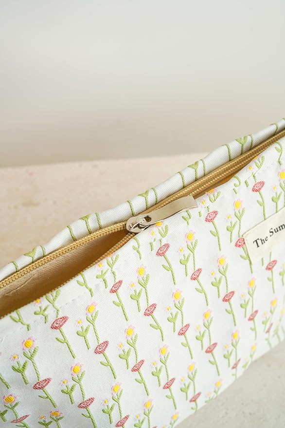 The Summer Swan Large Aesthetic Makeup Bag | Floral Makeup Bag | Mid-Day Clutch | Period Kit Bag | Hygiene Bag | Skincare Bag (Morning Buds)