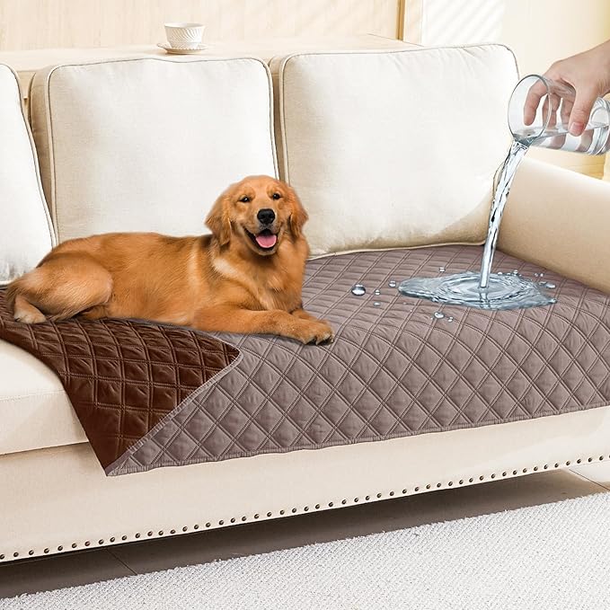 Smiry Waterproof Reversible Pet Couch Covers for Dogs | Pet Friendly, Soft Fabric, Washable Sofa Furniture Protector for Dogs Cat Kids, Checkered (30"x70", Greyish Brown/Brown)