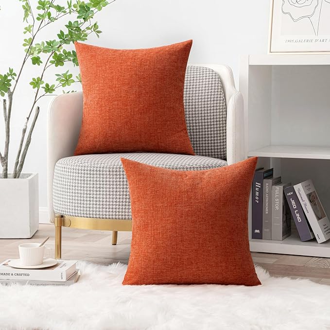 MIULEE Soft Chenille Fall Throw Pillow Covers Rust 20x20 Inch Pack of 2 | Modern Fall Home Decor, Classic Decorative Pillows, Solid Dyed Cases, Boho Couch Cushion Covers for Sofa Bed Living Room