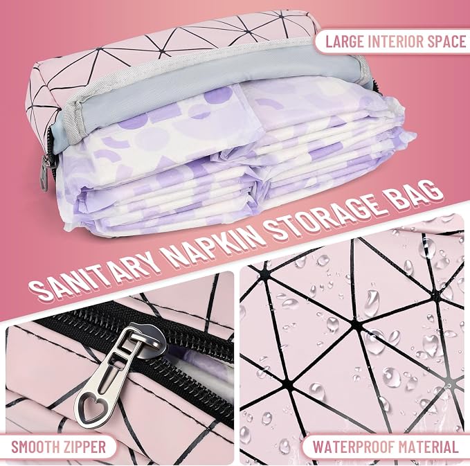 Tampon Holder for Purse Period Bag Waterproof Geometric PU Sanitary Napkin Storage Bag Portable Menstrual Cup Pad Pouch Cute Makeup Bag Feminine Gift Vibrant Blue