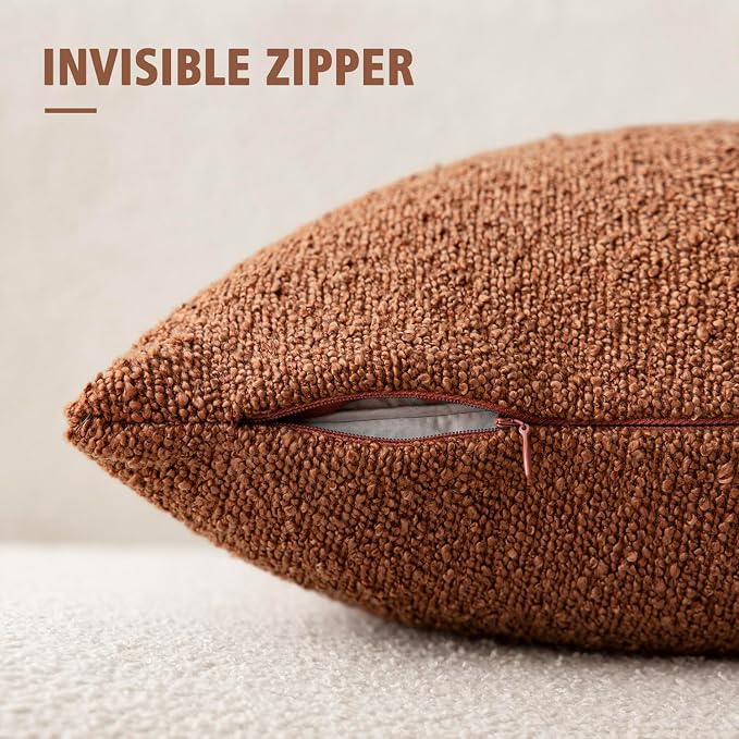 Foindtower Pack of 2, Decorative Textured Boucle Throw Pillow Covers Accent Solid Pillow Cases Neutral Couch Cushion Case for Chair Sofa Bedroom Living Room Home Decor 22x22 Inch Burnt Orange Hazel