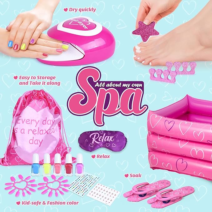 Shemira Gift Set for Girls 7, 8, 9, 10-12 Years Old, Spa Day Toys, Kids Manicure Pedicure Kit and Nail Art Kit,Christmas Birthday Gifts for Girls Age 7-12