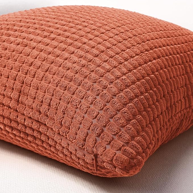 Softalker Corduroy Fall Throw Pillow Covers 20x20, Set of 2, Burnt Orange | Soft Boho Striped Pillow Cases, Couch Fluffy Cushion Covers for Farmhouse Home Decor Bed Living Room
