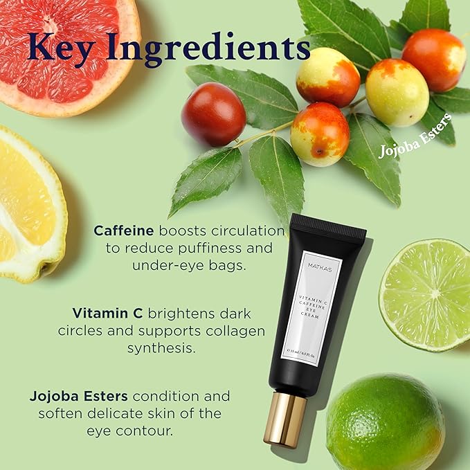 MATKAS Korean Vitamin C Under Eye Cream for Dark Circles and Puffiness 0.5 Fl. Oz. - Brightening Under Eye Cream with Caffeine for Puffy Eyes, Korean Under Eyes Brightener Moisturizer, Caffeine Serum