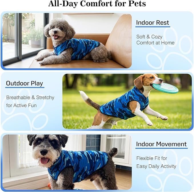 YUDODO Lightweight Dog Shirts, Stretchy Dog Tank Tops, Soft Pet Vest | Skin-Friendly, Breathable, Sleeveless, All Season Dog Clothes, For Small Medium Dogs, Blue Camo, L