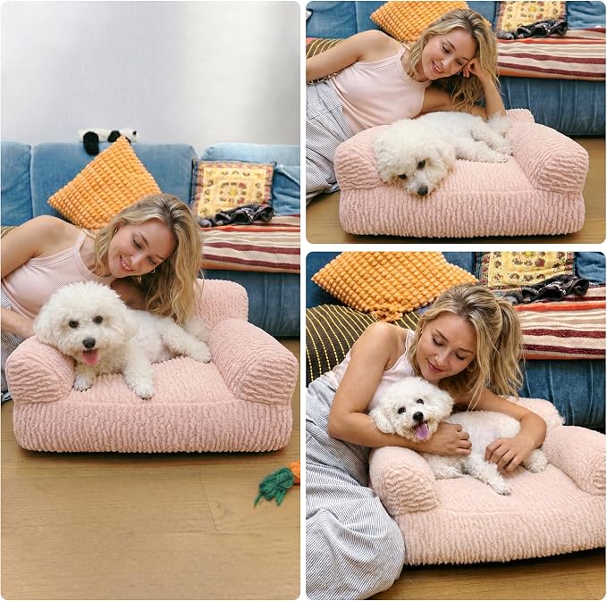 KHONSU PET Pink Cat Couch Sofa Bed - Fluffy Orthopedic Pet Lounge for Indoor Cats, Removable Washable Cover, Supportive Kitten Couch, 24 inch