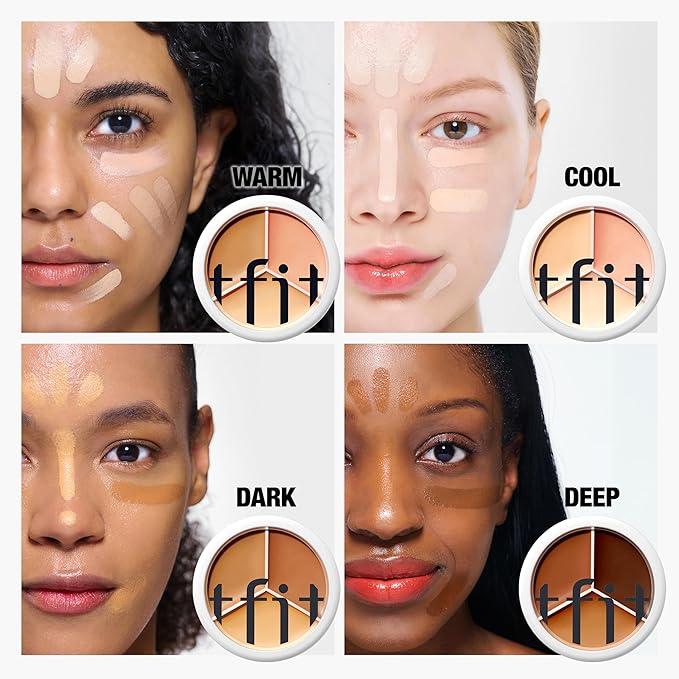 Multi-Use Pot Concealer - Triple Palette | High-Pigmented, Full Coverage & Crease-Proof | Korean Concealer for Dark Circles, Redness & Blemishes (02 Warm, 0.52 Oz)
