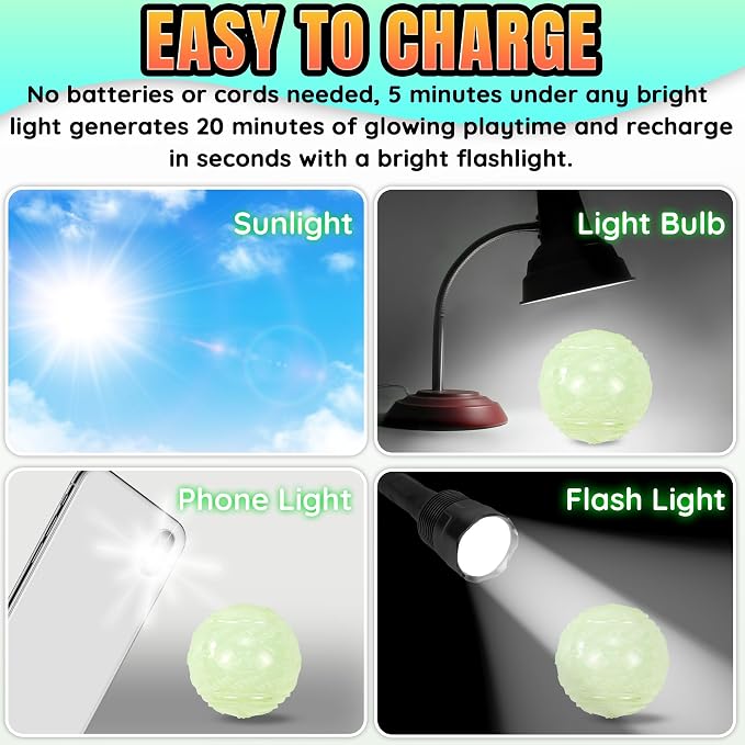 LECHONG 4-Pack 3.5” Glow Squeaky Dog Balls,Bouncy Glow in The Dark Dog Ball with Squeaker, Durable Dog Rubber Ball Toys Glowing Fetch Balls for Medium Large Dogs Nighttime Playing Indoors & Outdoors