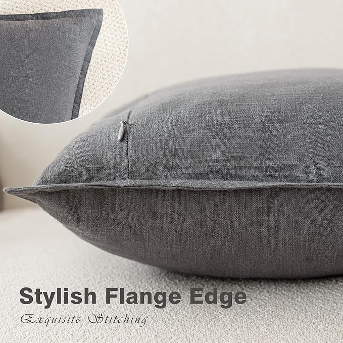 Foindtower Pack of 2, Decorative Linen Solid Throw Pillow Covers Soft Accent Square Cushion Case Boho Farmhouse Pillowcase for Chair Couch Sofa Bedroom Living Room Home Decor 24 x 24 Inch Grey