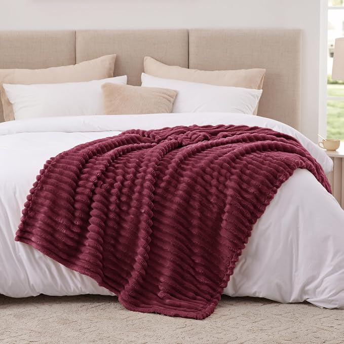 EXQ Home Gentle Soft Fleece Throw Blanket – Cozy Lightweight Blanket for Couch Bed – All-Season Warm Fuzzy Flannel Blanket for Women Mom Her – Gifts for Birthday(50"x60",Burgundy)