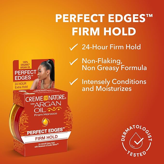 Creme of Nature Perfect Edges™ Firm Hold Edge Control Gel, 24-Hour Hold, Non-Flaking, Frizz Control, Sleek Hair Gel, Argan Oil Edge Styler, 2.25 oz