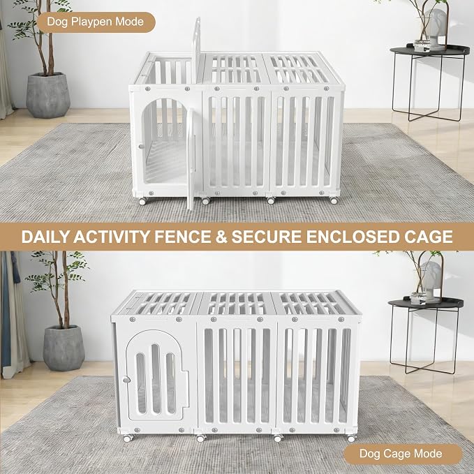 Dog Playpen with Door & Cover Top, Fence Panel Puppy Playpen, Room Dog Crate, Pet Playpen for Small & Medium Dogs, Puppy Play Pen for Indoors & Outdoor (50" L x 35" W x 30" H)