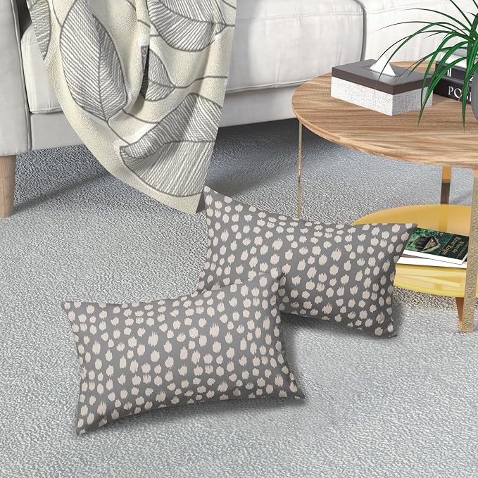 Grey Gray Cream Dots Lumbar Pillow Covers 12x20 Set of 2 Boho Design Polka Dot Print Throw Pillows Modern Outdoor Decorative Pillowcase Rectangle Linen Cushion Cases Decor for Sofa Couch Bed