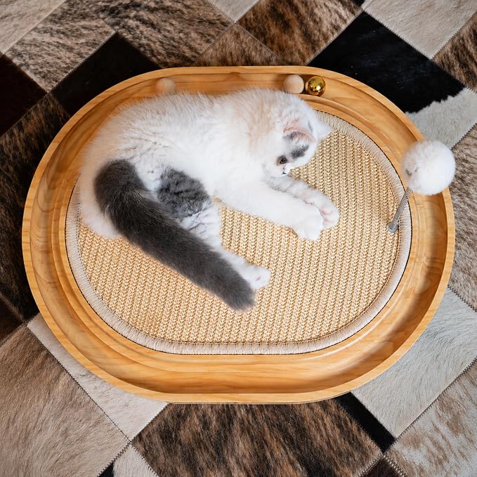 CHEERHOME PETS Sisal Cat Scratcher Pad, Wooden Interactive Cat Puzzle Toy