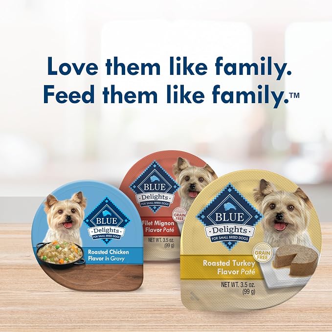 Blue Buffalo Delights Roasted Turkey Wet Dog Food, 3.5 oz, 12 ct | Small Breed Formula, Adult Formula, Grain-Free, Pate Style, Real Turkey First, in Savory Juice, No Corn, Wheat, or Soy