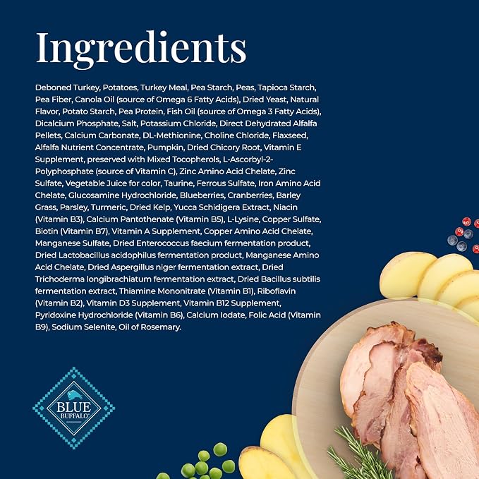 Blue Buffalo Basics Turkey Adult Grain-Free Dry Dog Food, 24 lb | Skin & Stomach Care, Real Turkey #1 Ingredient, Limited Ingredient Diet, Antioxidant-Rich LifeSource Bits, Skin & Coat Health