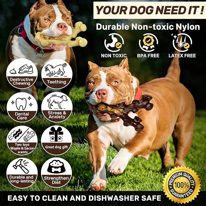 SIHRMIU 2 Pack Dog Chew Toys for Aggressive Chewers,Boredom and Stimulating Best Dog Toys for Medium/Large Breed,Tough Almost Indestructible Dog Bones for Teeth Cleaning and Training