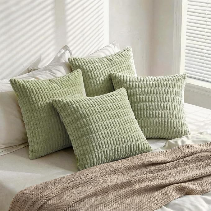 Fancy Homi 4 Packs Decorative Throw Pillow Covers for Living Room Couch Bed, Modern Farmhouse Boho Home Décor Accent Cushion Case, 18" x 18", Sage Green