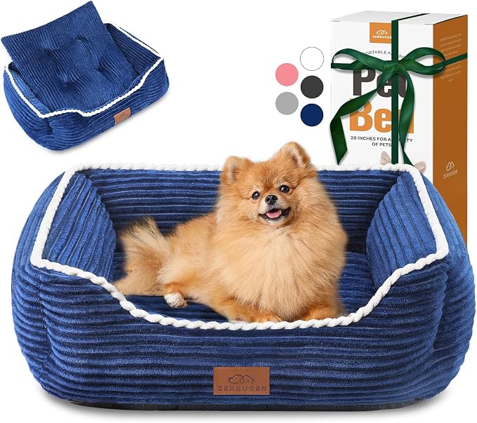 Zerbuger 25in Blue Rectangle Cat Dog Bed Machine Washable Sleeping Sofa | for Large Medium Small Pets Indoor Outdoor, Non-Slip Bottom Soft Puppy Bed Durable Orthopedic Calming Pet Cuddler