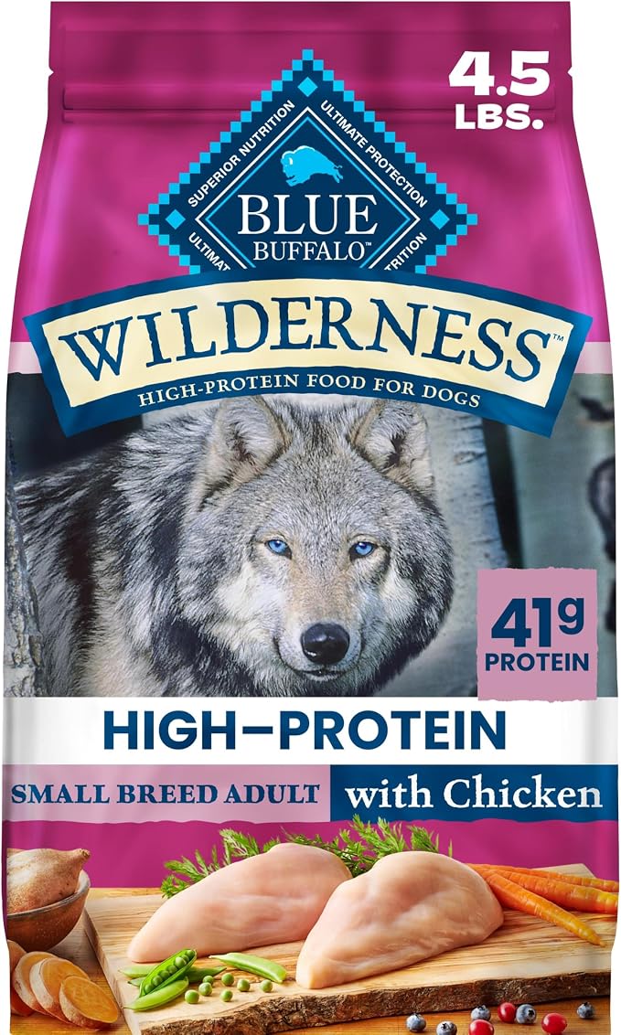 Blue Buffalo Wilderness Chicken Small Breed Adult Dry Dog Food, 4.5 lb | 41g Protein, Real Chicken #1 Ingredient, High Protein Plus Wholesome Grains, Supports Higher Energy Needs