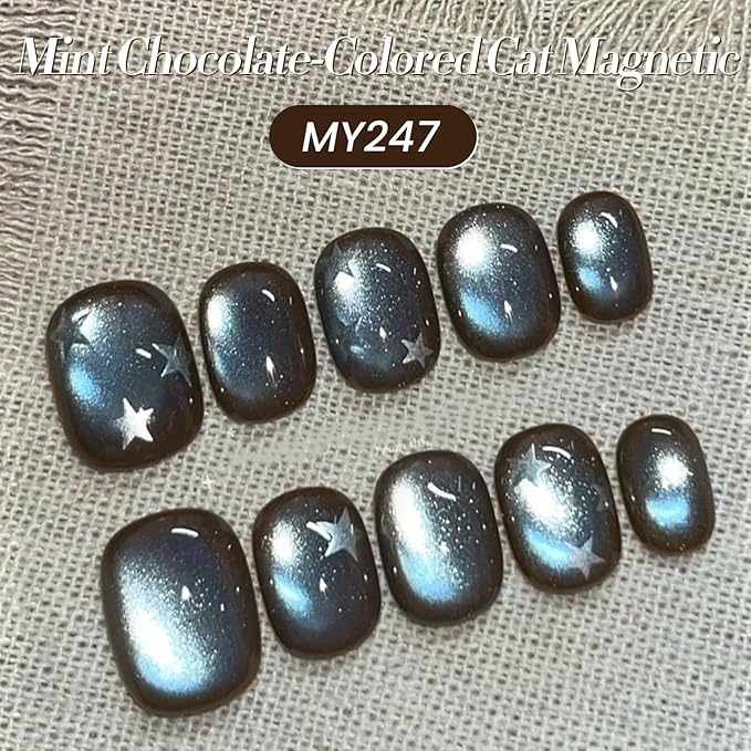 BORN PRETTY Cat Magnetic Eye Gel Nail Polish, Mint Chocolate Blue Glitter Cat Magnetic Gel Nail Polish Magnetic Nail Polish for Nail Art Manicure Salon DIY at Home 15ML