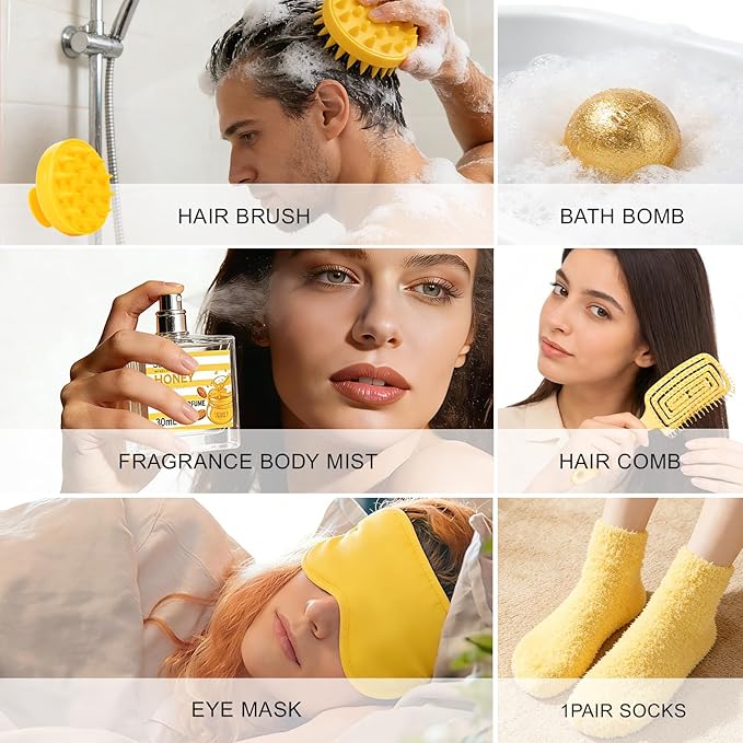 34 Pcs Skin care kit Spa Gift Set for Women & Men, Honey & Almond Milk Bath & Body Gift Basket, Face Skin Care Kit with Shower Gel, Self-Care Manicure, Birthday, Christmas, Mother Day, Anniversary