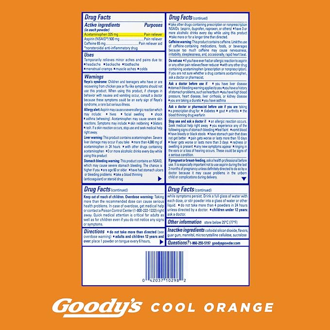 Goody's Extra Strength Headache Powder, Cool Orange Flavor, Dissolve Packs, 4 Individual Packets