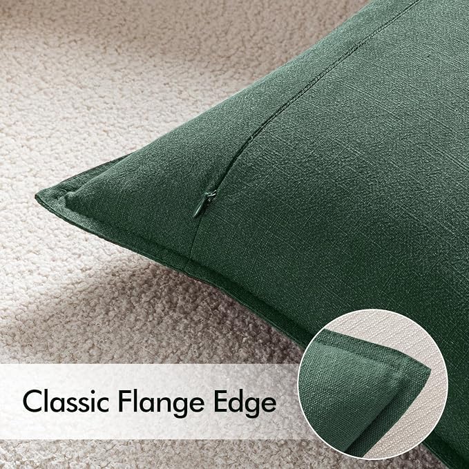 EMEMA Euro Sham Decorative Linen Throw Pillow Covers 22x22 Inch Green | Boho Farmhouse Neutral Couch Throw Pillows for Bed Pack of 2 Accent Pillowcase Modern Sofa Cushion Livingroom Home Decor