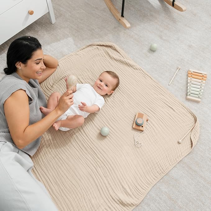 Comfy Cubs Muslin Baby Blanket 40" x 40" L - Swaddle Blankets, Sand | Soft, Lightweight, 6-Layer Cotton Breathable Baby Blankets - Comfortable, Gentle & Versatile Cotton Baby Blankets for Sleep
