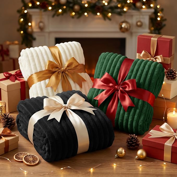 Black Blankets Queen Size for Bed, 90 x 90 Inch | 300GSM Ribbed Fleece Blanket, Soft, Cozy & Lightweight, OEKO-TEX Certified, All-Season for Bedrooms, Guest Rooms & Gifting