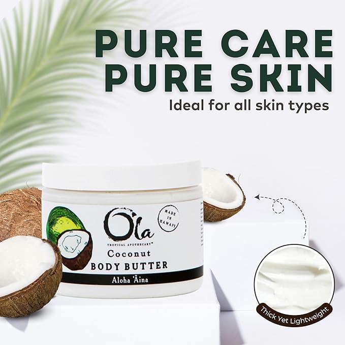 Ola Tropical Apothecary Coconut Body Butter with Pure Tropical Oils and Plant Extracts - 6 FL Oz
