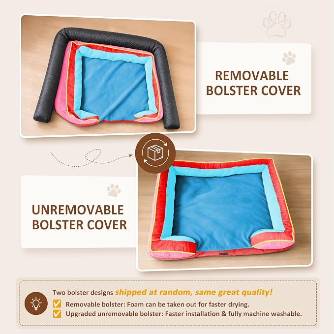 Comfort Expression Orthopedic Dog Bed for Extra Large Dogs with Bolster | Waterproof Dog Couch Bed with Washable Cover & Non-Slip Bottom, Supportive Egg Crate Foam XL Pet Bed, 45x35 Inch