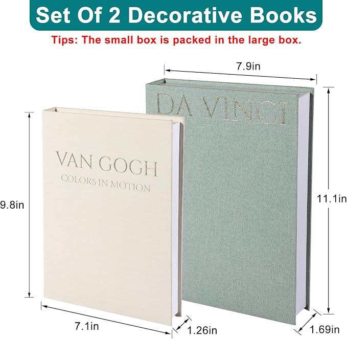 SUPERNIGHT Aesthetic Decorative Books for Home Decor, Set of 2 Linen Boxs | Storage Boxes for Living Room, Office, Coffee Table Decor, Elegant Fake/Faux Books, Hide Photo, Keepsake