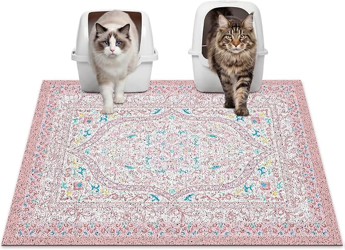 Glittme Cat Litter Mat, 33"x22" Non-Slip Washable Trapping Mat for Cats | Litter Trapping Mat With Thick PVC Coil To Catch Scatter, Soft On Paws And Waterproof Bottom To Protect Floors