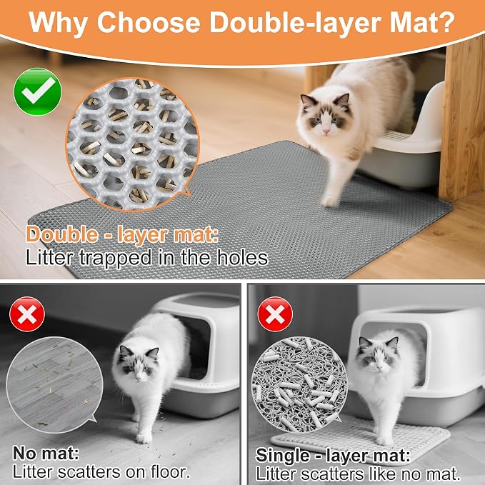 Cat Litter Mat XXL(47.3" x 39.4") - Large, Double-Layer, Non-Toxic, Easy Clean, Durable, Gray