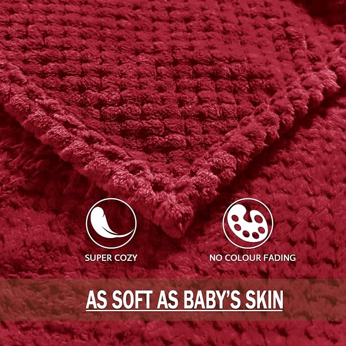 Exclusivo Mezcla Soft Waffle Fleece Bed Blanket Twin Size, Deep Red | Lightweight Plush Blanket for Bed, Couch, Sofa, Cozy Fluffy Design for Bedroom, Guest Room, All Season, 60x80 Inches