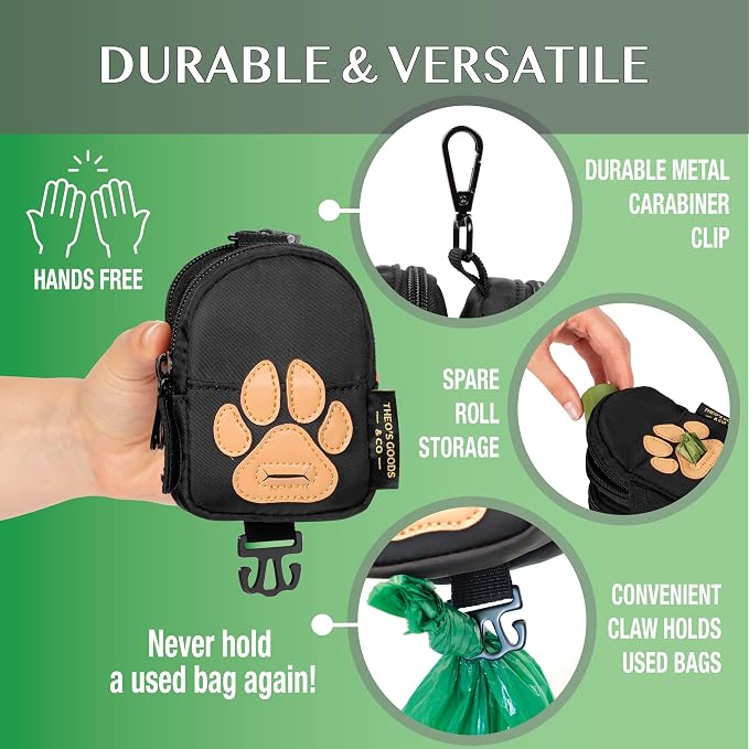 Dog Poop Bag Holder for Leash Dog Treat Pouch, Cute Premium Double Sided Bag Dispenser with Clip Attachment, Outdoor Training and Hiking, Hands Free for Dog Walking, THEO'S GOODS & CO.