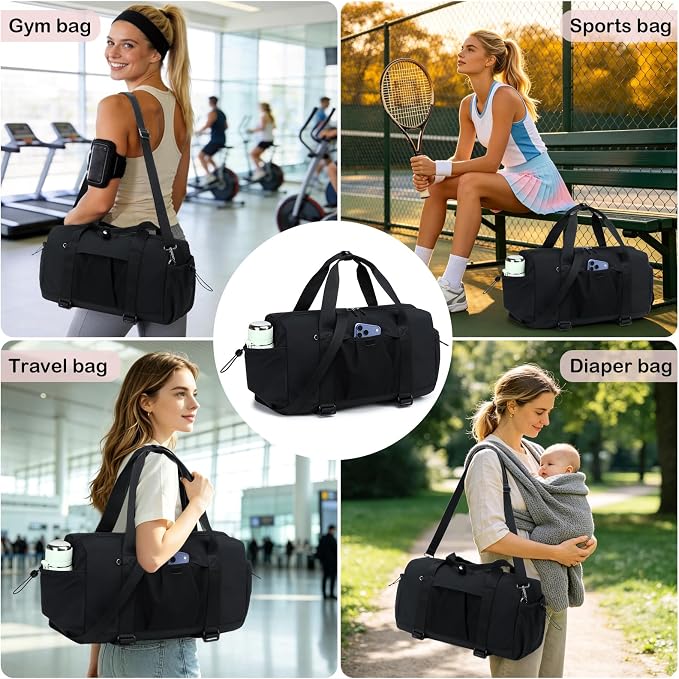 Gym Bag for Women Gym Duffle Bag with Shoe Bag and Wet Pocket Carry On Overnight Weekender Duffel Bag for Travel Sports Yoga