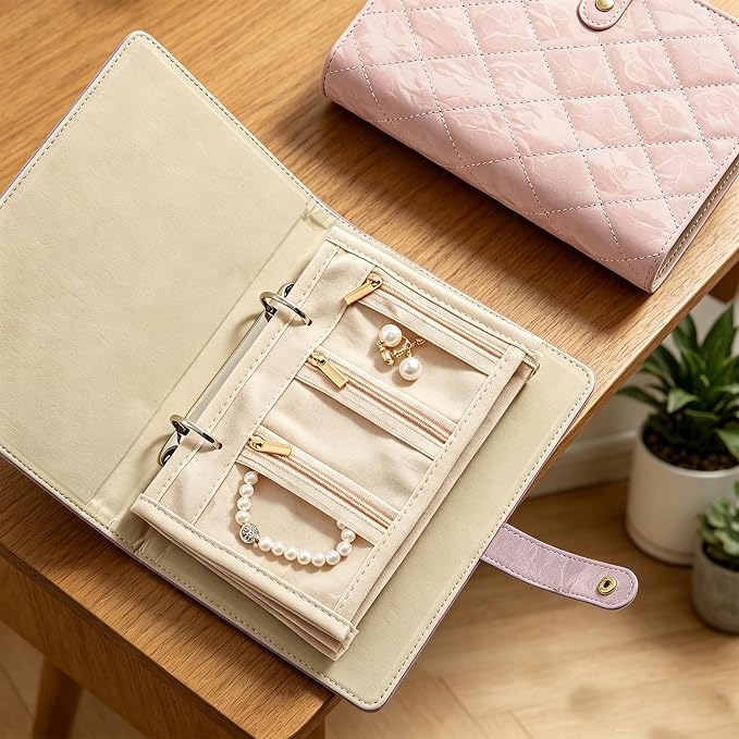 5 Zipper Velvet Pouch Travel Jewelry Organizer Case Jewelry Binder Travel Jewelry Organizer Case Organizer Box Portable Checkered Earrings Storage Bag with for Earrings,Necklaces Rings