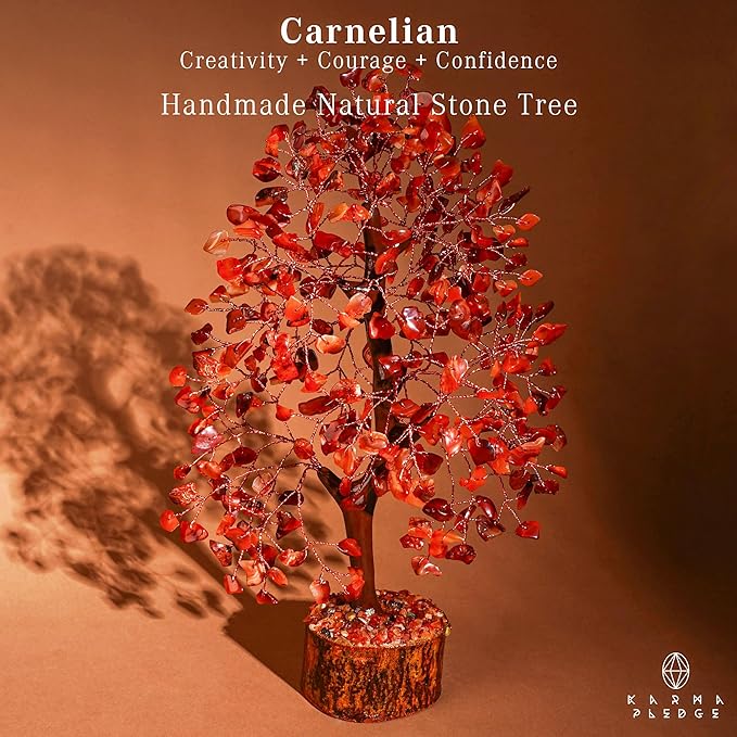 Crystal Tree of Life Birthday Gifts for Women, Men, Handmade Home Decor, Office, Room Decoration, Carnelian Reiki Healing Crystal Chakra Tree for Money, Good Luck Gifts for Her, Mom & Dad